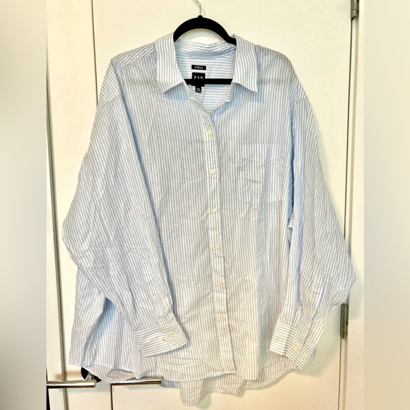 Shiny Striped Oxford Oversized Button Down Shirt - Picture 2 of 4